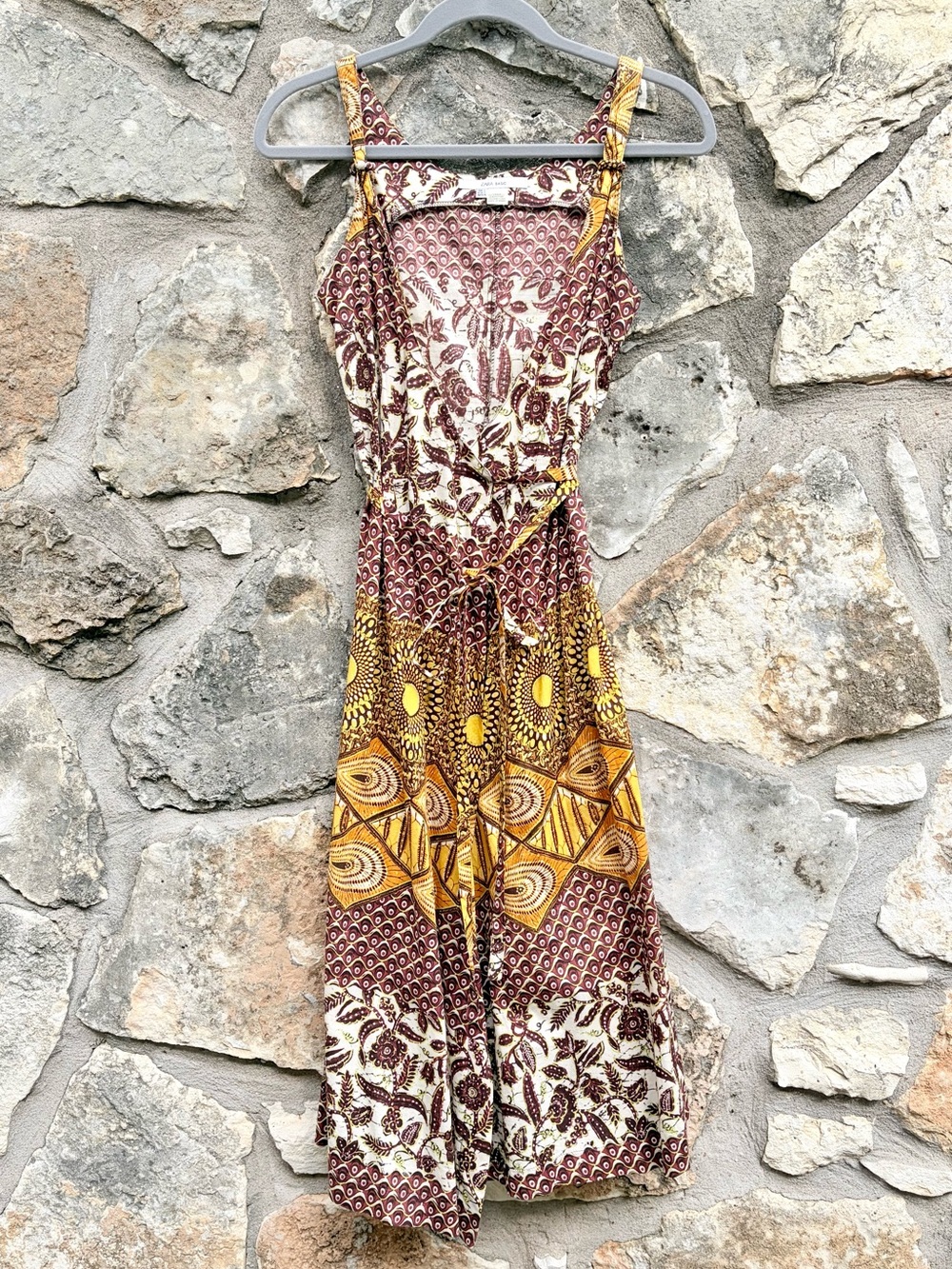 Vtg ZARA BASIC cotton tribal bohemian Batik wrap dress sz SMALL XS Nice